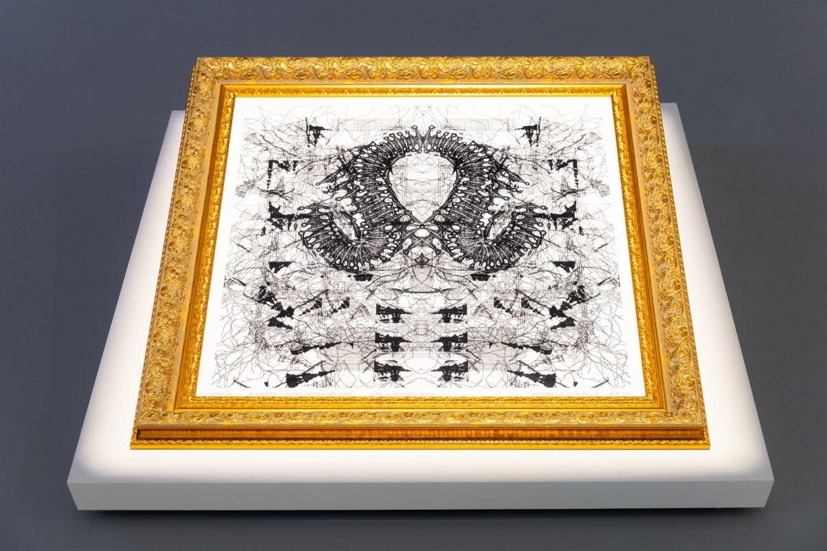 Framed map on a low plinth