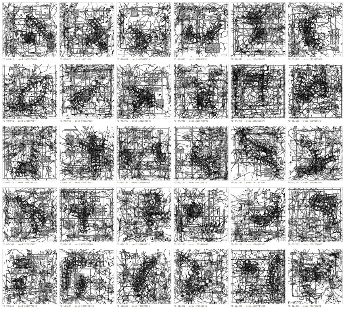 Thirty map variations with individual identifiers and seeds